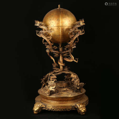 A Chinese Gilt Bronze Globe