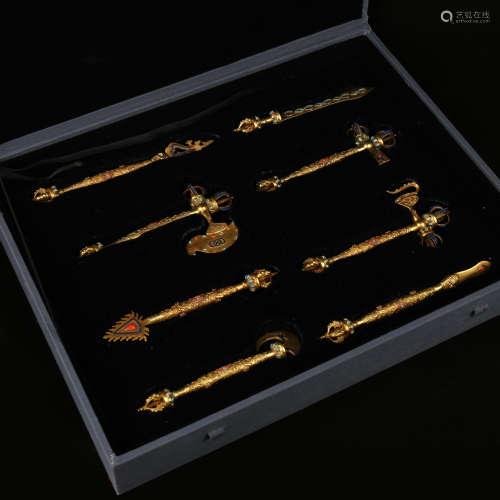 A Set of Eight Chinese Gold Instruments