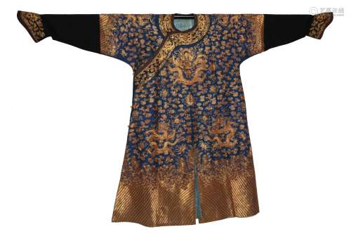 A Chinese Blue Ground Embroidery Robe