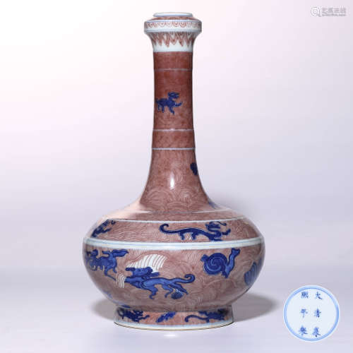 A Chinese Iron-Red Glazed Blue and White Porcelain Vase