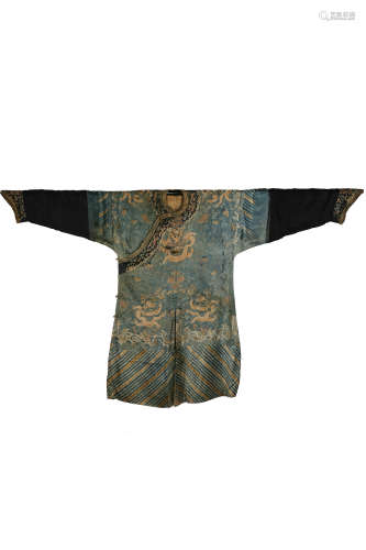 A Chinese Blue Ground Embroidery Robe