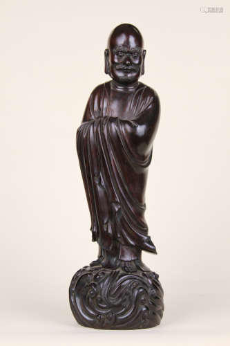 A Chinese Carved Zitan Figure of Damo