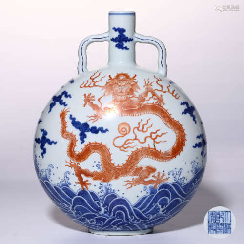 A Chinese Iron-Red Glazed Blue and White Porcelain Vase