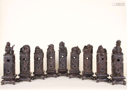 A Set of 9 Chinese Carved Zitan Incense Burner