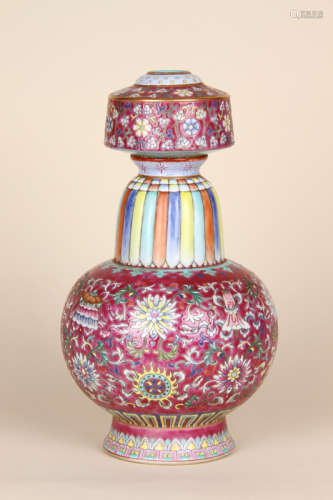 A Chinese Red Ground Famille-Rose Porcelain Water Pot
