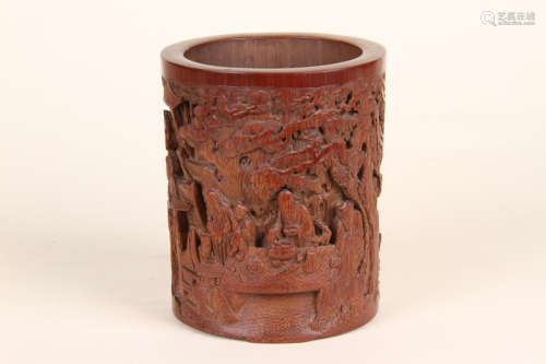 A Chinese Carved Bamboo Brush Pot