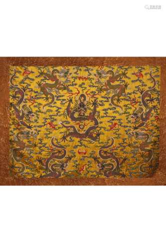 A Chinese Yellow Ground Embroidery Chair Pad