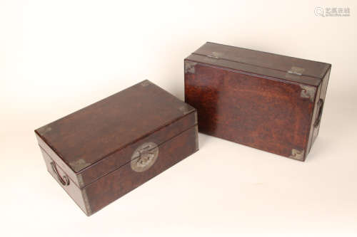 A Pair of Chinese Huanghuali Book Boxes with Cover
