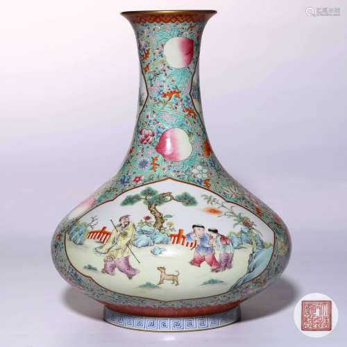 A Chinese Green Ground Famille-Rose Porcelain Vase