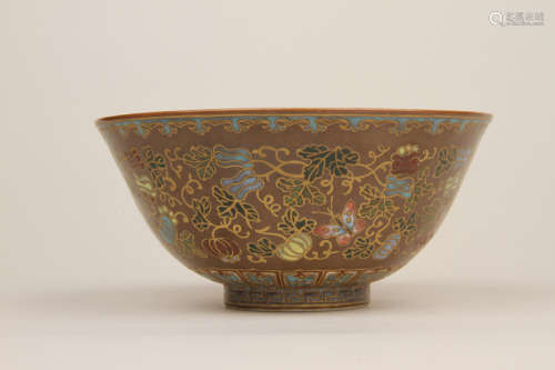 A Chinese Brown Glazed Famille-Rose Porcelain Bowl