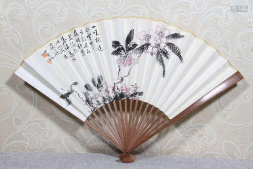 A Chinese Painting on Fan, Huang Binhong Mark