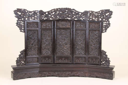 A Chinese Carved Zitan Screen