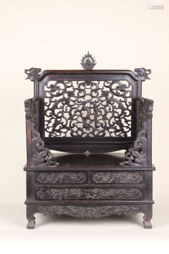 A Chinese Carved Zitan Mirror Stand