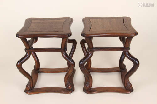 A Pair of Chinese Carved Huanghuali Stands
