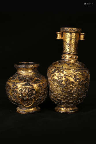 A Chinese Gilt Bronze  Double Vase