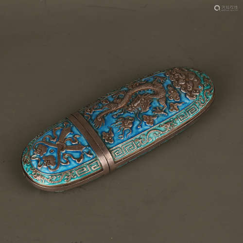 A Chinese Blue Silver Glasses Case