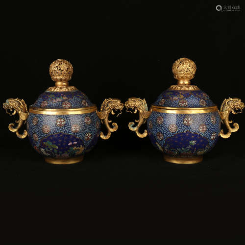 A Pair of Chinese Cloisonne Incense Burners