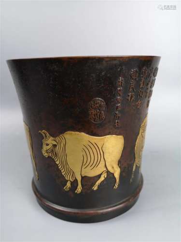 A Chinese Gilt Bronze Brush Pot