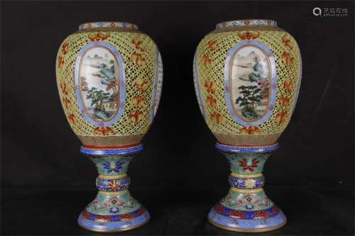 A Pair of Chinese Famille-Rose Porcelain Lamps