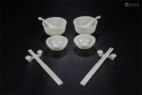 A Set of Chinese Carved Jade Tableware