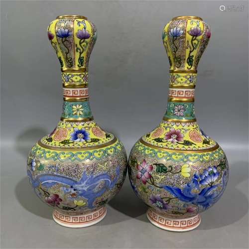 A Pair of Chinese Famille-Rose Porcelain Vases