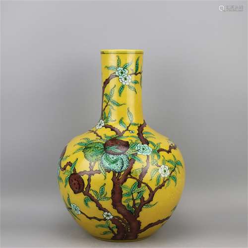 A Chinese Yellow Ground San-Cai Glazed Porcelain Vase