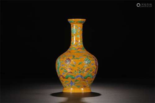 A Chinese Yellow Ground San-Cai Glazed Porcelain Vase