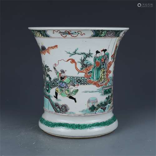 A Chinese Wu-Cai Glazed Porcelain Brush Pot