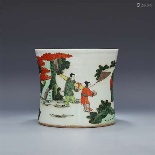 A Chinese Wu-Cai Glazed Porcelain Brush Pot