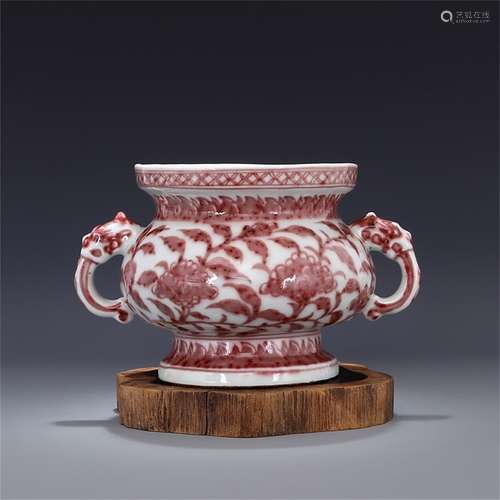 A Chinese Iron-Red Glazed Porcelain Incense Burner