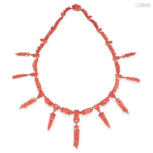 ANTIQUE CARVED CORAL NECKLACE, ITALIAN, 19TH CENTURY