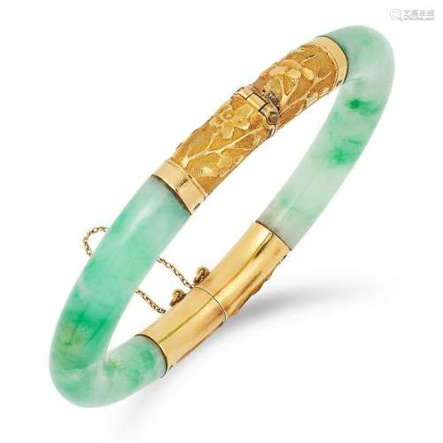A CHINESE JADEITE JADE BANGLE comprising of two pieces