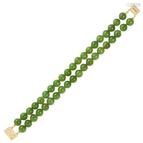 JADE BEAD BRACELET comprising of two rows of polished