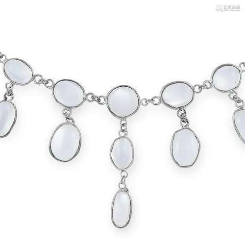 MOONSTONE NECKLACE set with cabochon moonstones, 48cm,