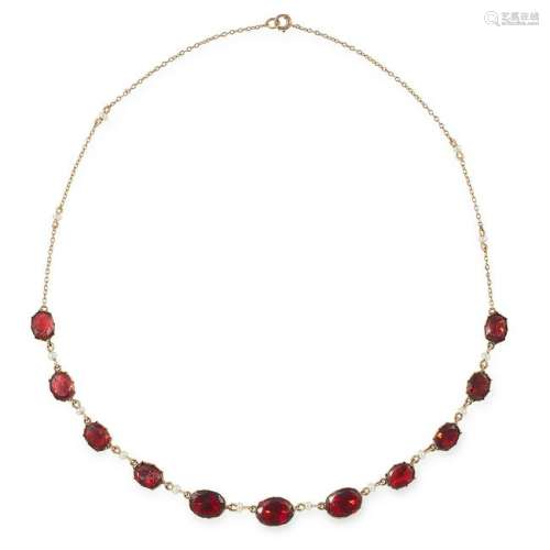 ANTIQUE GARNET AND SEED PEARL NECKLACE set with oval