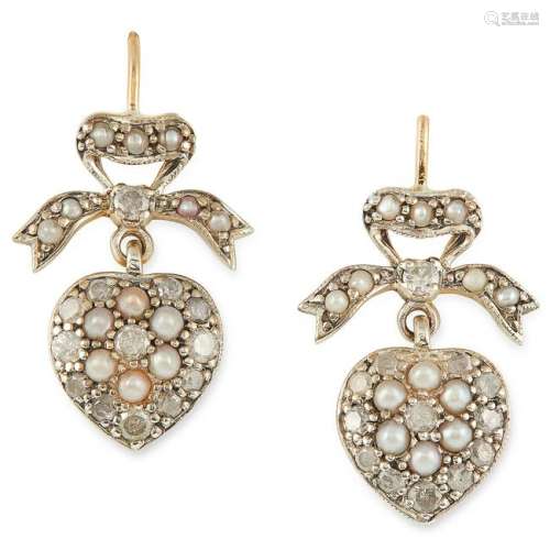 DIAMOND AND PEARL SWEETHEART EARRINGS in ribbon and