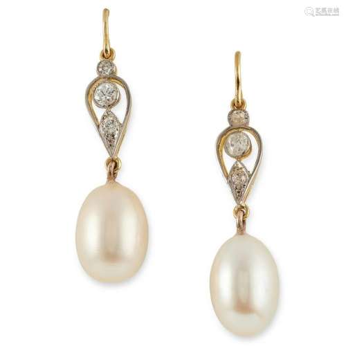 PEARL AND DIAMOND EARRINGS set with round cut diamonds