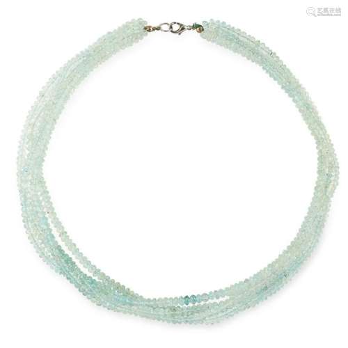 AQUAMARINE BEAD NECKLACE comprising of five rows of
