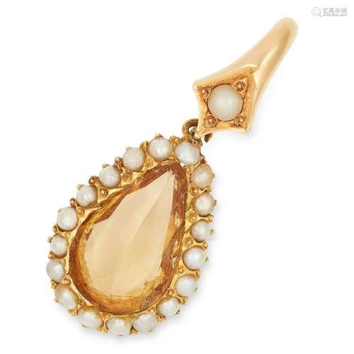 ANTIQUE IMPERIAL TOPAZ AND PEARL PENDANT, 19TH CENTURY