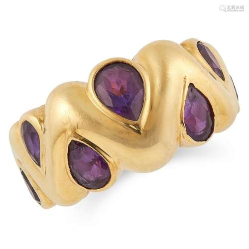 AMETHYST RING set with seven pear cut amethyst in gold