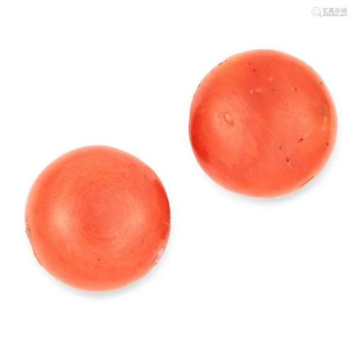 LARGE ANTIQUE CORAL BEAD STUD EARRINGS set with