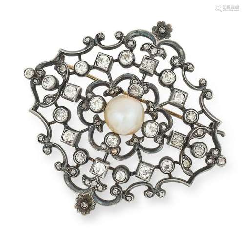 ANTIQUE NATURAL PEARL AND DIAMOND BROOCH comprising of
