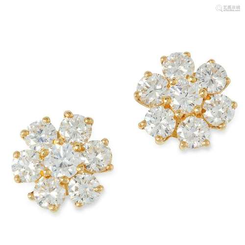 A PAIR OF DIAMOND CLUSTER EARRINGS set with round cut