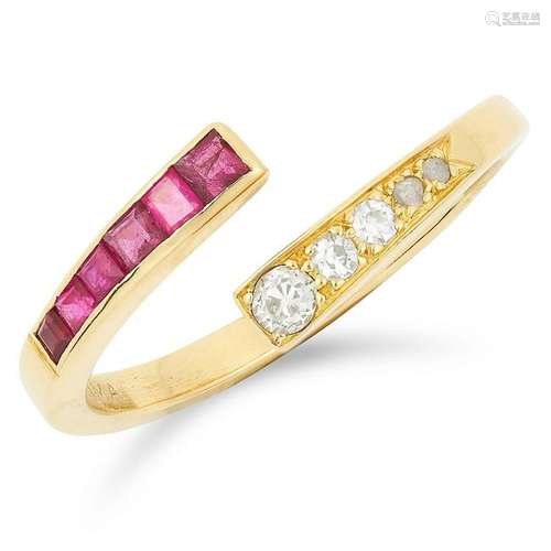 A RUBY AND DIAMOND OPEN BAND RING, ANDREW GRIMA, CIRCA