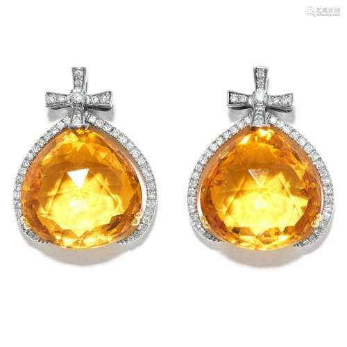 CITRINE AND DIAMOND EARRINGS each comprising of a