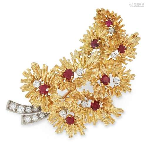 A VINTAGE RUBY AND DIAMOND BROOCH, ANDREW GRIMA 1968