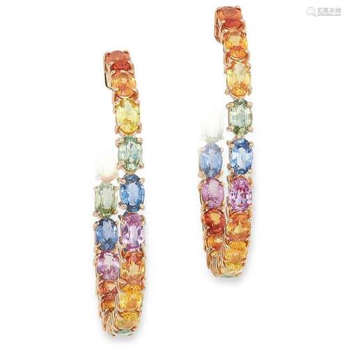 MULTICOLOUR SAPPHIRE HOOP EARRINGS set with multicolour