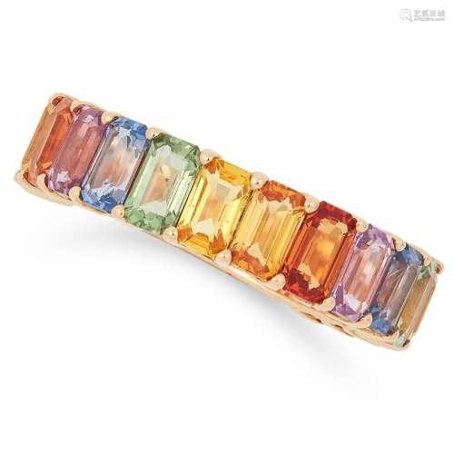 MULTICOLOUR SAPPHIRE RING set with emerald cut