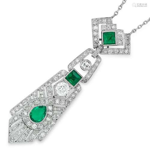 ART DECO EMERALD AND DIAMOND PENDANT the articulated