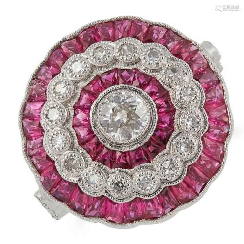 RUBY AND DIAMOND TARGET RING, set with a central old